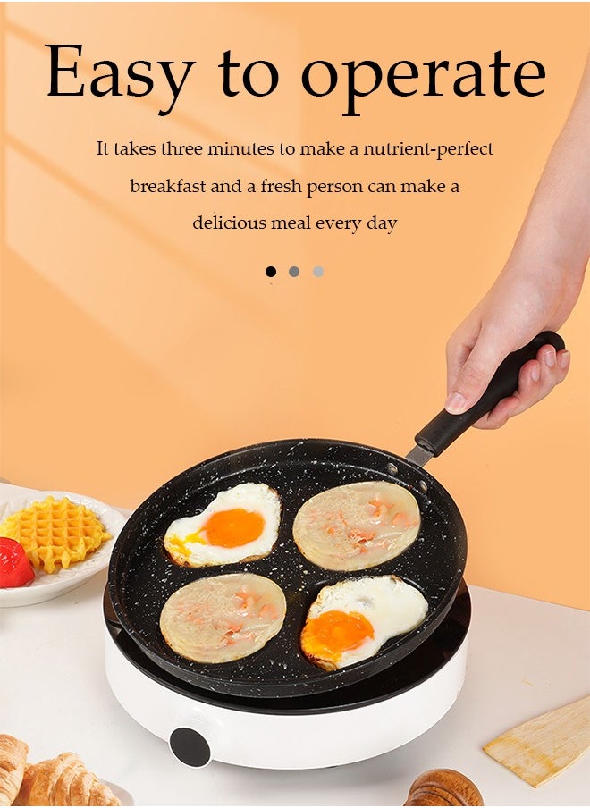 DUNISO - 4 Hole Nonstick Frying Pans, round and heart shaped frying pan, multifunctional flat bottomed pan, induction cooker gas universal, used for frying eggs, breakfast，hamburgers, steak - Image 1