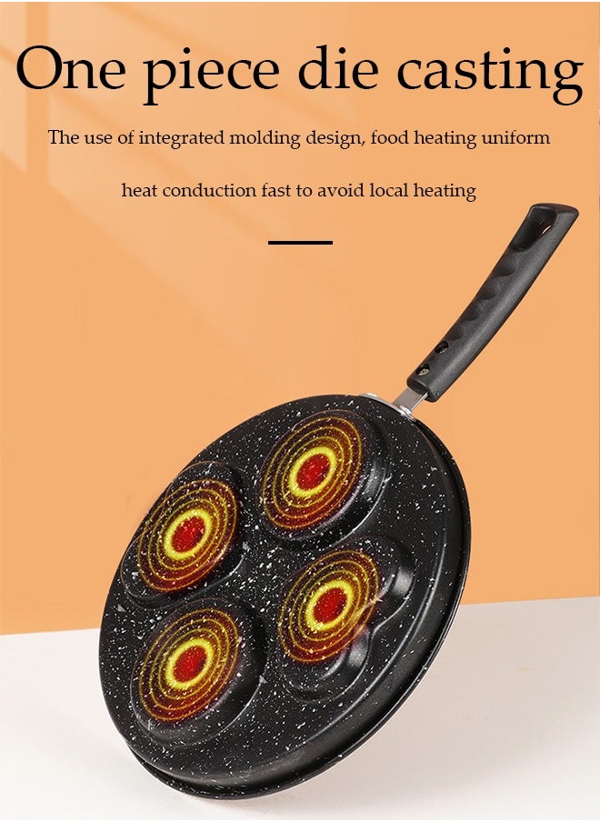 DUNISO - 4 Hole Nonstick Frying Pans, round and heart shaped frying pan, multifunctional flat bottomed pan, induction cooker gas universal, used for frying eggs, breakfast，hamburgers, steak - Image 1