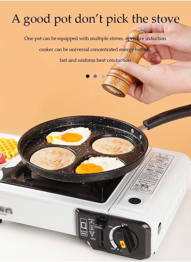 DUNISO - 4 Hole Nonstick Frying Pans, round and heart shaped frying pan, multifunctional flat bottomed pan, induction cooker gas universal, used for frying eggs, breakfast，hamburgers, steak - Image 1