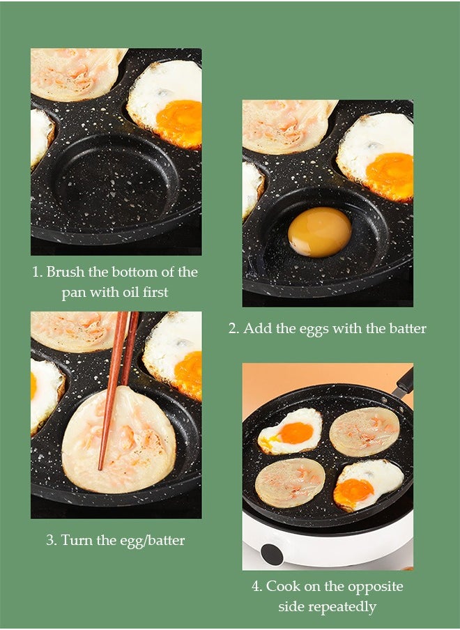 DUNISO - 4 Hole Nonstick Frying Pans, round and heart shaped frying pan, multifunctional flat bottomed pan, induction cooker gas universal, used for frying eggs, breakfast，hamburgers, steak - Image 1