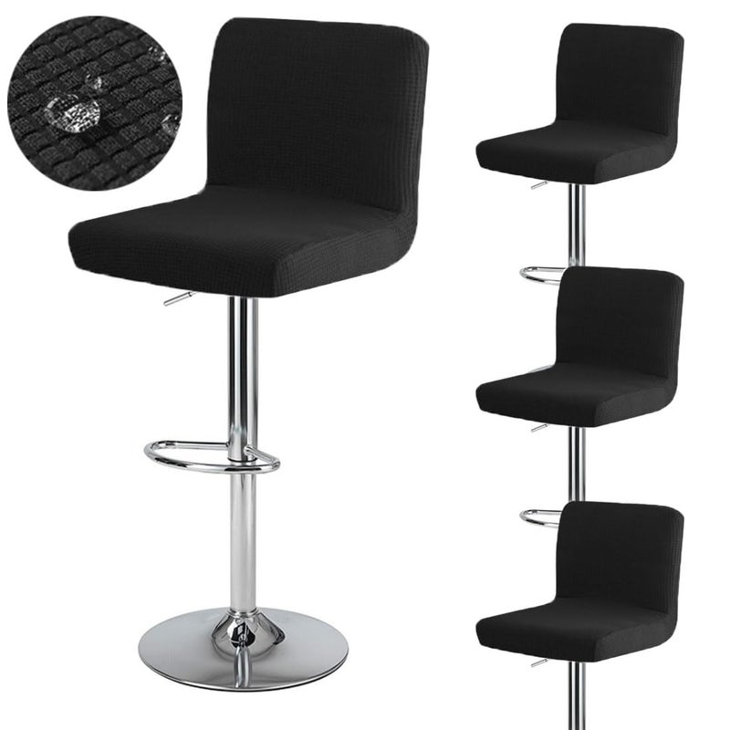 Set of 4 Jacquard Waterproof Backrest Bar Stool Covers for Dining Room, Square Swivel Chair Slipcovers for Mid-Low Height Bar Chair  Black - Image 1