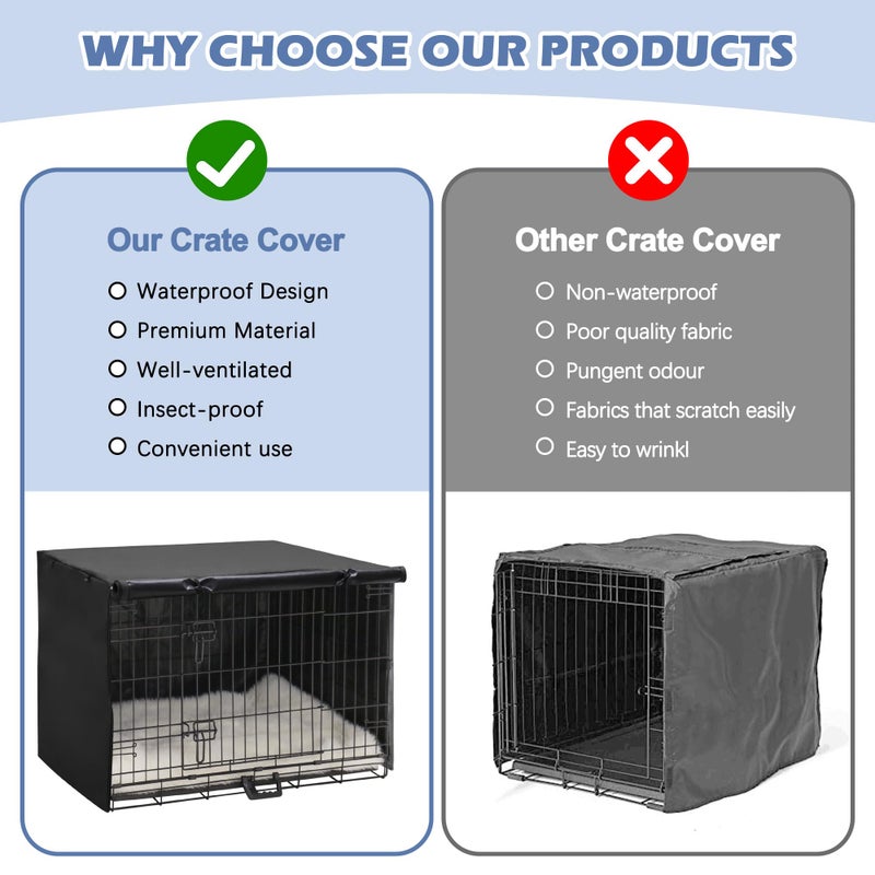 Akinerri Dog Crate Cover - Double Door Waterproof Kennel Cover, Durable 600D Polyester, Black, Fits 42 Inch Dog Crate - Image 3
