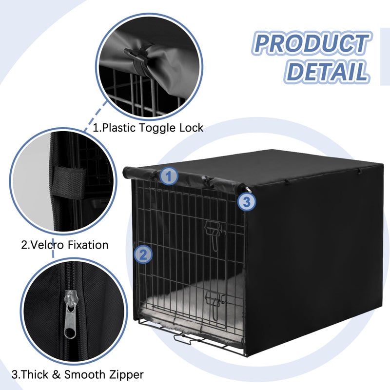 Akinerri Dog Crate Cover - Double Door Waterproof Kennel Cover, Durable 600D Polyester, Black, Fits 42 Inch Dog Crate - Image 2