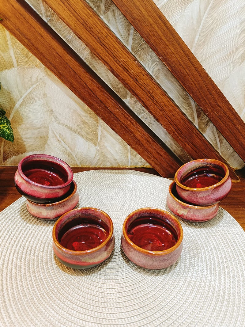 Caffeine Ceramic Stonwear Handmade Red Studio dip & Sauce (Set of -6)