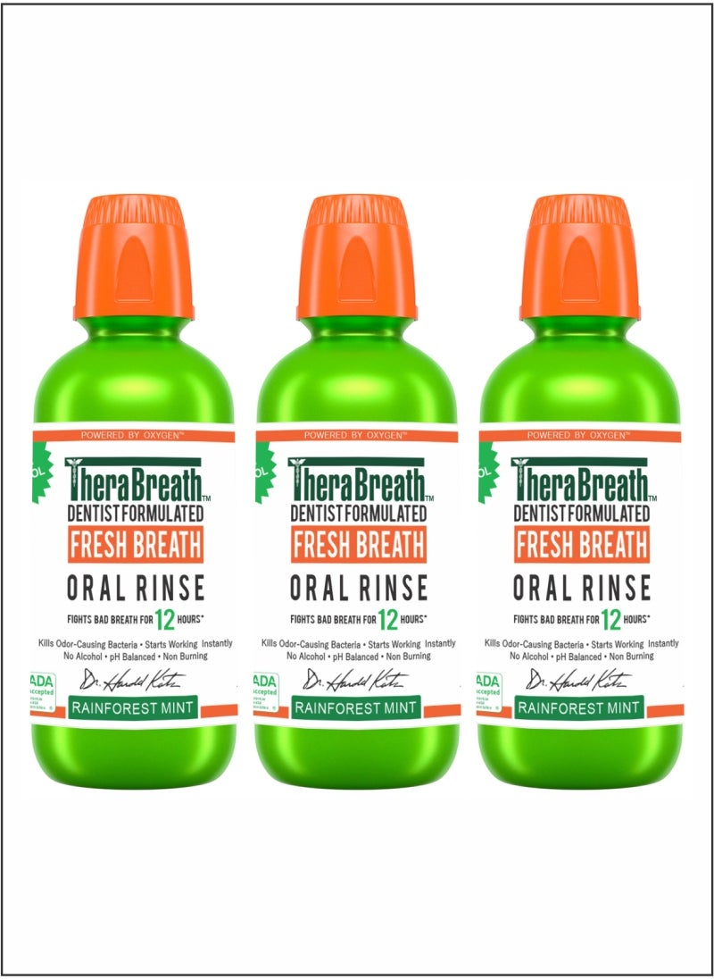 TheraBreath Fresh Breath Oral Rinse  Rainforest Mint, Pack of 3 for Ultimate Refreshing Clean 