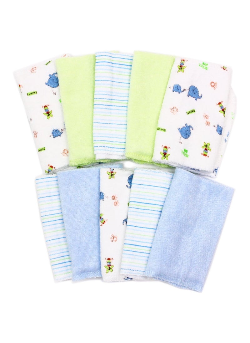 Spasilk Pack Of 10 Washcloths, Blue Elephant  - Image 2