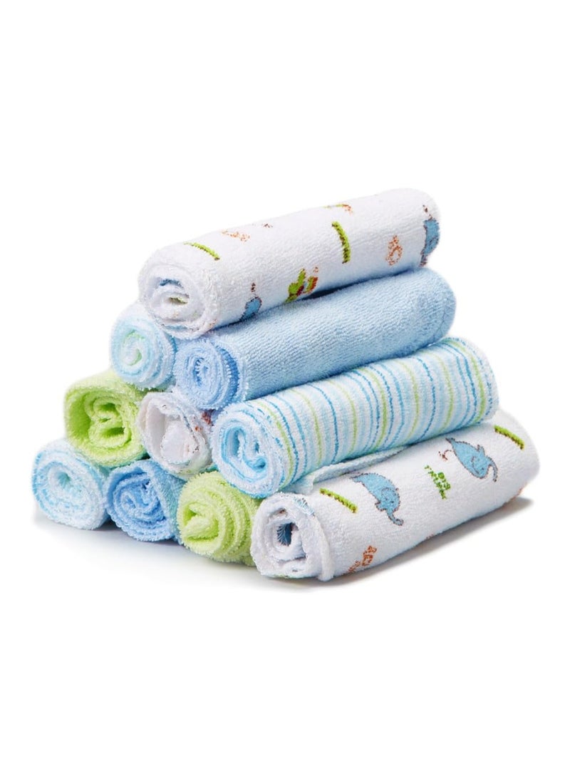 Spasilk Pack Of 10 Washcloths, Blue Elephant  - Image 1