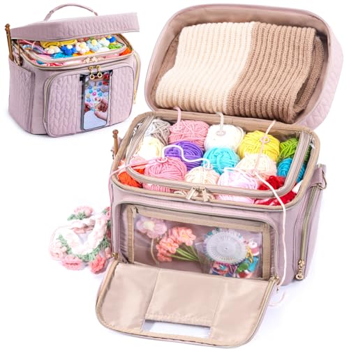 MYBAGZING Crochet Bag Organizer Yarn Bags for Crocheting Crochet Storage Bag with Pockets for Crochet Hooks Crochet Accessories Yarn Organizers Yarn Holders for Crocheting Knitting Bags - Image 1
