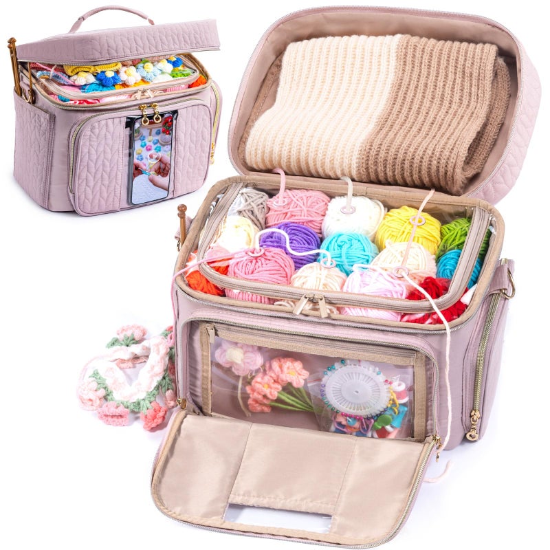 MYBAGZING Crochet Bag Organizer Yarn Bags for Crocheting Crochet Storage Bag with Pockets for Crochet Hooks Crochet Accessories Yarn Organizers Yarn Holders for Crocheting Knitting Bags - Image 2