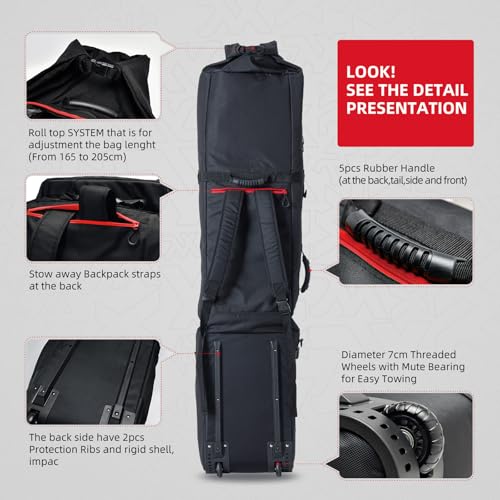XCMAN Padded Snowboard Bag with Wheels, Extendable Roller Ski Bag for Air Traveling Adjustable Length - Extra Long/Wide/Deep,Waterproof - with Protection Ribs - Image 3