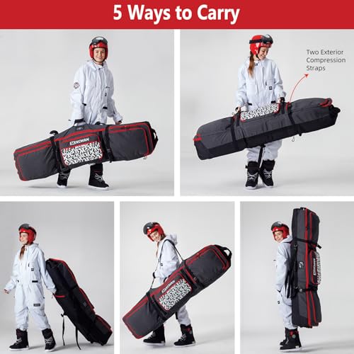 XCMAN Padded Snowboard Bag with Wheels, Extendable Roller Ski Bag for Air Traveling Adjustable Length - Extra Long/Wide/Deep,Waterproof - with Protection Ribs - Image 4