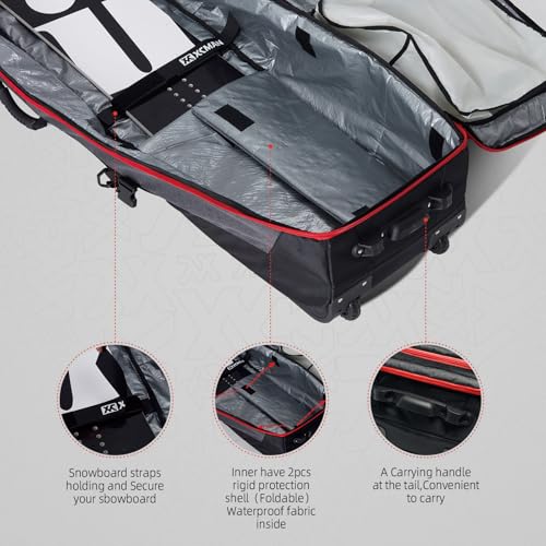 XCMAN Padded Snowboard Bag with Wheels, Extendable Roller Ski Bag for Air Traveling Adjustable Length - Extra Long/Wide/Deep,Waterproof - with Protection Ribs - Image 5