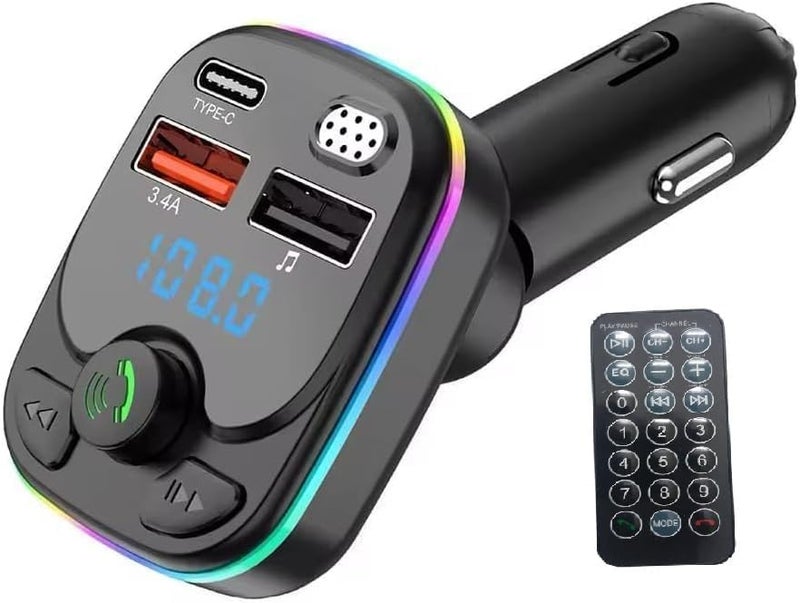 Bluetooth FM Transmitter for Car, Modulator MP3 Player Hands-free, Dual USB Type Cars, 3.4A, PD