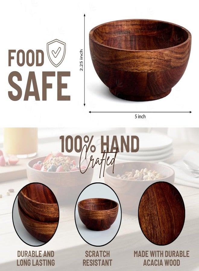 SAAGA Acacia Wood Round Bowl Set of 2 | 5 x 2.25 Inch Natural Wooden Serving Bowls | Food-Safe Rustic Bowls for Soup Salad Fruits Snacks Dry Fruits Vegetables & Desserts - Image 5
