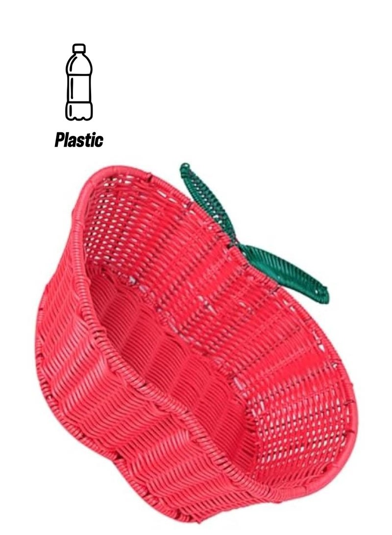 Rattan Fruit Basket, Apple Shaped Wicker Bread Basket Food Snack Serving Basket Decorative Storage Basket for Kitchen Counter Bathroom Organizing  - Image 1