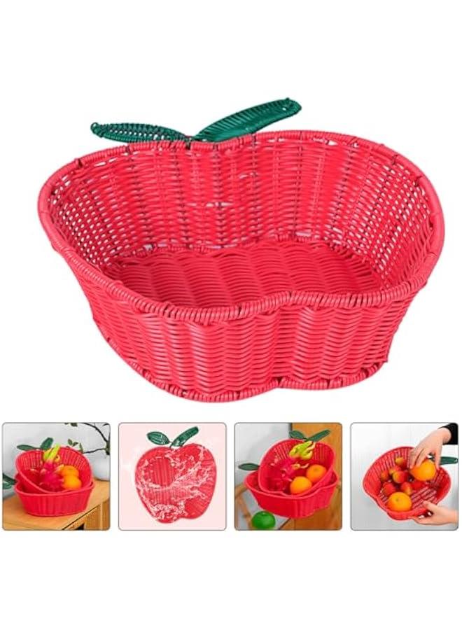 Rattan Fruit Basket, Apple Shaped Wicker Bread Basket Food Snack Serving Basket Decorative Storage Basket for Kitchen Counter Bathroom Organizing  - Image 2