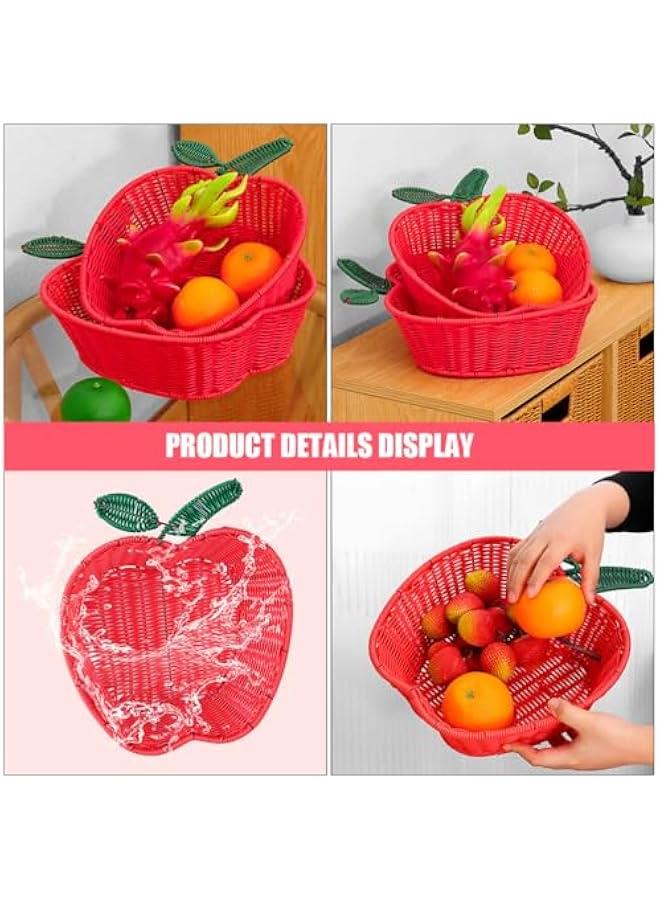 Rattan Fruit Basket, Apple Shaped Wicker Bread Basket Food Snack Serving Basket Decorative Storage Basket for Kitchen Counter Bathroom Organizing  - Image 3