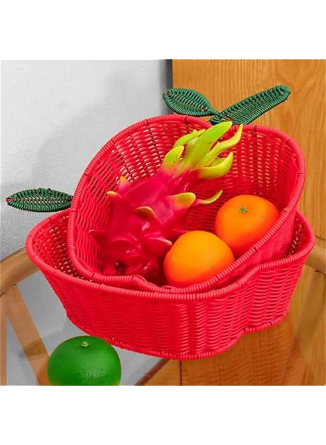 Rattan Fruit Basket, Apple Shaped Wicker Bread Basket Food Snack Serving Basket Decorative Storage Basket for Kitchen Counter Bathroom Organizing  - Image 4