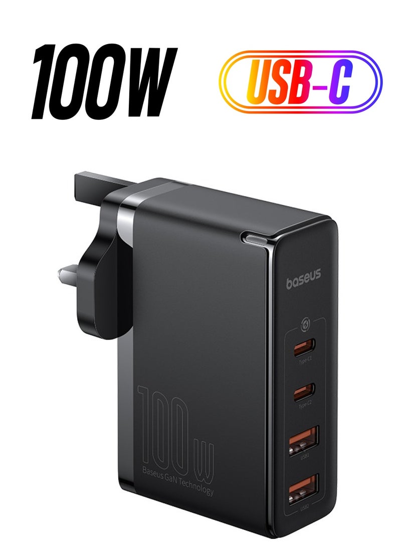 بيسوس شاحن سريع GaN5 Pro ثنائي النوع C ومنفذ USB مزدوج 100 وات مع كابل صغير من النوع C إلى النوع C بطول 1 متر أسود - Image 1