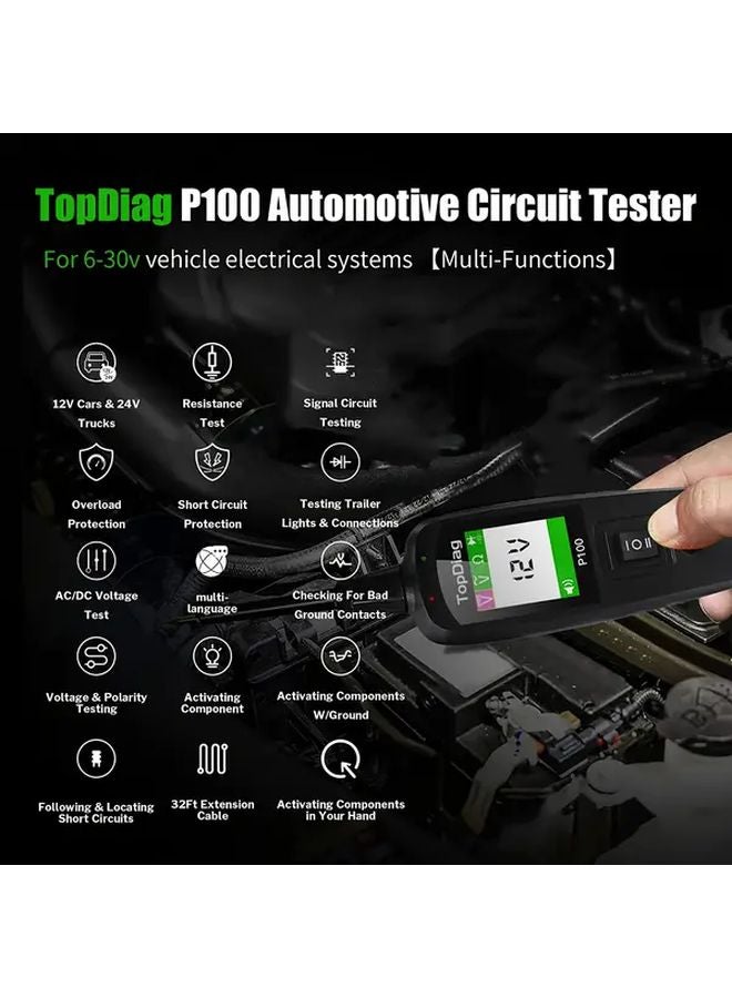 P100 Heavy Duty 12V 24V Automotive Circuit Tester With 6 5ft Cable Digital Voltage Meter - Image 5