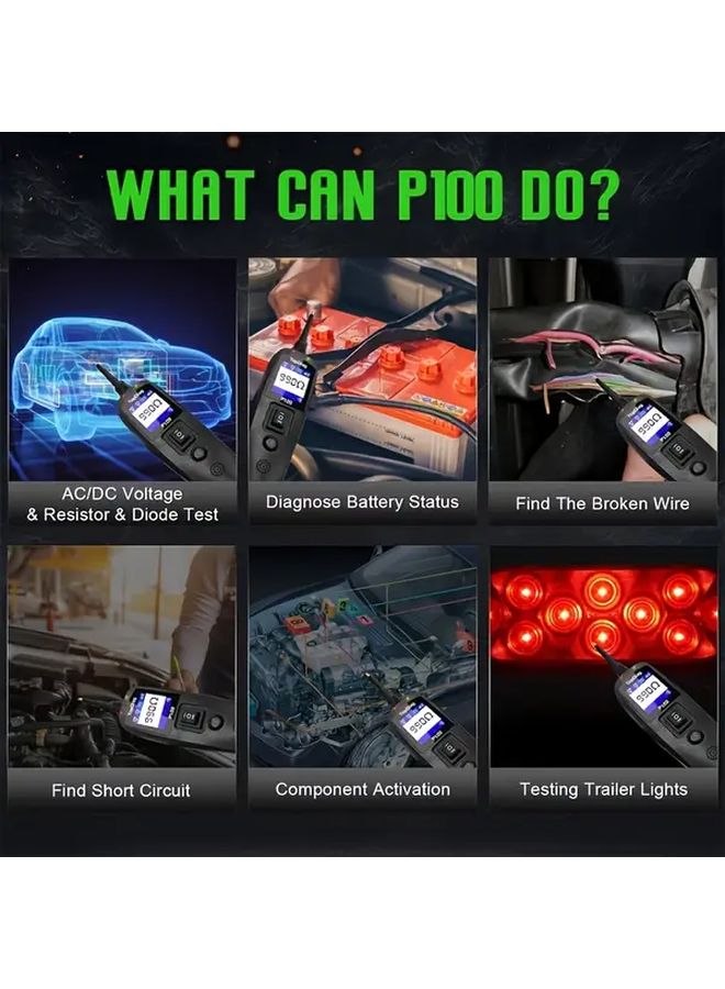 P100 Heavy Duty 12V 24V Automotive Circuit Tester With 6 5ft Cable Digital Voltage Meter - Image 4