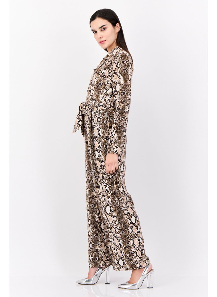 Phase Eight - Women Animal Print Long Sleeve Jumpsuit, Brown - Image 1