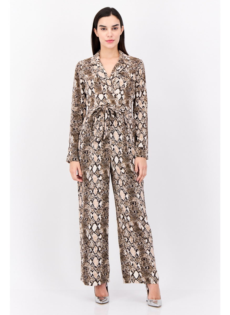 Phase Eight - Women Animal Print Long Sleeve Jumpsuit, Brown - Image 1