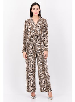 Phase Eight Women Animal Print Long Sleeve Jumpsuit, Brown  - Image 1