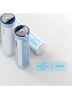باورولوجي بطارية ليثيوم AA قابلة لإعادة الشحن بمنفذ USB-C/ عبوة من 4 قطع/ وقت شحن قياسي 60 دقيقة/ سعة بطارية 1460 مللي أمبير/ طاقة بطارية 2200 مللي أمبير في الساعة/ تيار شحن 450 مللي أمبير - متعدد الألوان  - Image 4