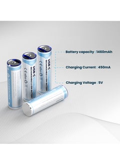 باورولوجي بطارية ليثيوم AA قابلة لإعادة الشحن بمنفذ USB-C/ عبوة من 4 قطع/ وقت شحن قياسي 60 دقيقة/ سعة بطارية 1460 مللي أمبير/ طاقة بطارية 2200 مللي أمبير في الساعة/ تيار شحن 450 مللي أمبير - متعدد الألوان  - Image 3