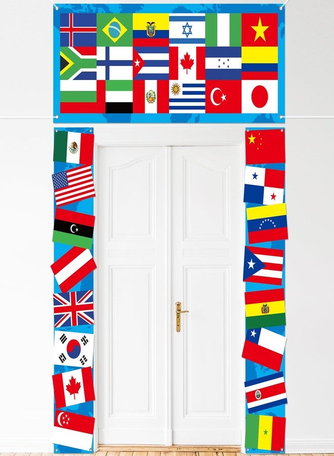 Oitnlaughter International World Flags Porch Banner Country Flags Decorations Welcome International Hanging Door Banners Around the Worlds Background Banner for Globe Travel School Club Sport Event Decor Supplies - Image 1