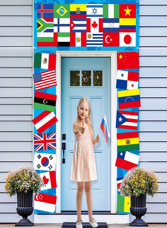 Oitnlaughter International World Flags Porch Banner Country Flags Decorations Welcome International Hanging Door Banners Around the Worlds Background Banner for Globe Travel School Club Sport Event Decor Supplies - Image 4