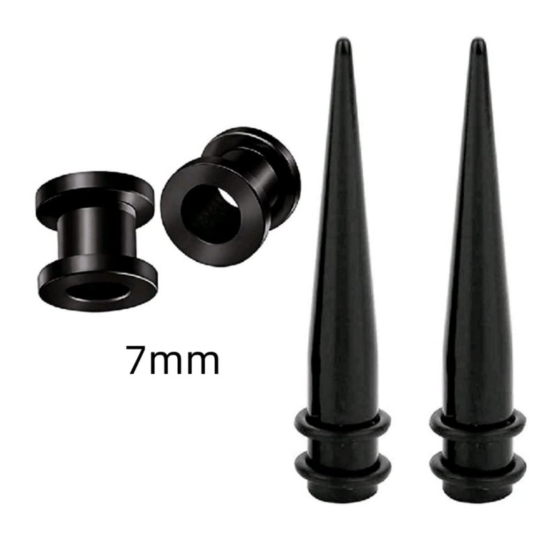 FANBODTA Stainless Steel Ear Gauge Taper Stretching and Single Flare Plugs Flesh Tunnel Kit (1G - 7mm) 2 Steel Tapers & 2 Steel Tunnels (4 Pieces) Tunnels Ear Stretching Kit Gauges Gauging Plugs - Image 4