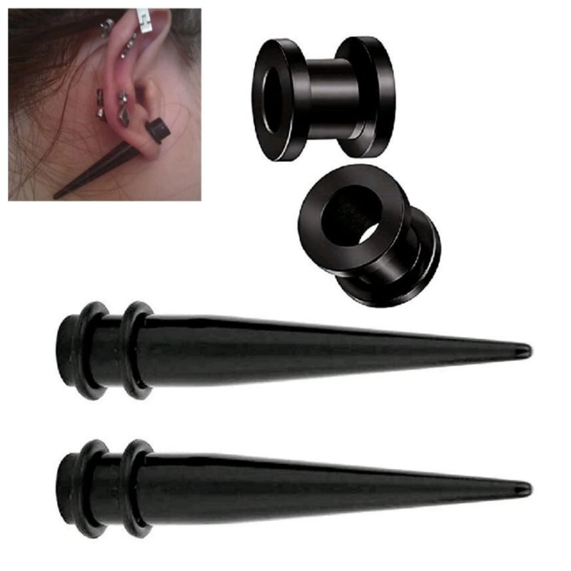 FANBODTA Stainless Steel Ear Gauge Taper Stretching and Single Flare Plugs Flesh Tunnel Kit (1G - 7mm) 2 Steel Tapers & 2 Steel Tunnels (4 Pieces) Tunnels Ear Stretching Kit Gauges Gauging Plugs - Image 2