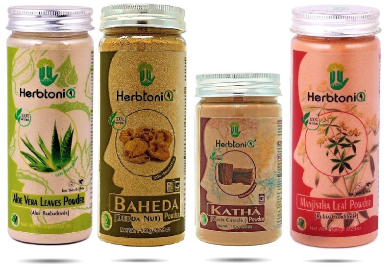 Herbtoniq HerbtoniQ 100 Natural Aloe vera Baheda Katha and Manjistha Powder for Dandruff Frizzy Hair Damaged Hair Intensive Hair Care Pack 600 Gram - Image 1