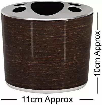 GLITZEN Classic 4 Piece Bathroom Accessory Set - Soap Dish, Hand Towel Tray, Tooth Brush/Paste Holder, Tumbler, Liquid Soap Dispenser,Bathrooms or Kitchen (Classic Wooden Finish-Brown) - Image 3