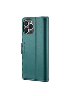 CaseMe Flip Wallet Case For iPhone 13 Pro  [RFID Blocking] PU Leather Wallet Flip Folio Case with Card Holder Kickstand Shockproof Phone Cover (Green)  - Image 2