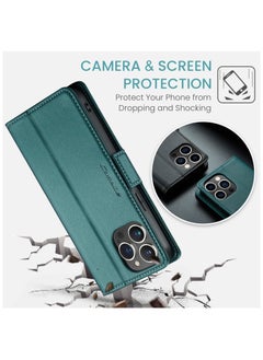 CaseMe Flip Wallet Case For iPhone 13 Pro  [RFID Blocking] PU Leather Wallet Flip Folio Case with Card Holder Kickstand Shockproof Phone Cover (Green)  - Image 3