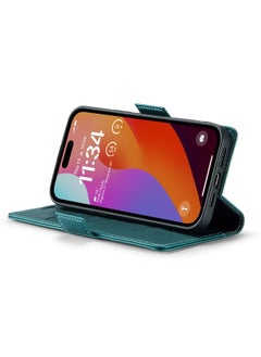 CaseMe Flip Wallet Case For iPhone 13 Pro  [RFID Blocking] PU Leather Wallet Flip Folio Case with Card Holder Kickstand Shockproof Phone Cover (Green)  - Image 4