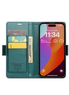 CaseMe Flip Wallet Case For iPhone 13 Pro  [RFID Blocking] PU Leather Wallet Flip Folio Case with Card Holder Kickstand Shockproof Phone Cover (Green)  - Image 5