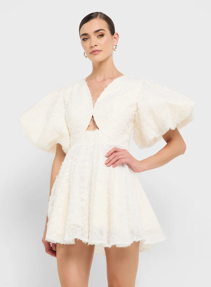 جينجر بوتيك eclat luxe puff sleeves baby ruffle skater dress