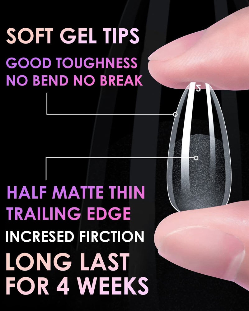 BORNBYME Soft Gel Nail Tips Long Stiletto, 120PCS Pre Buff Full Cover Nail Extenison Tips Half Matte Gel X Nail Tips BORNBYME - Image 5