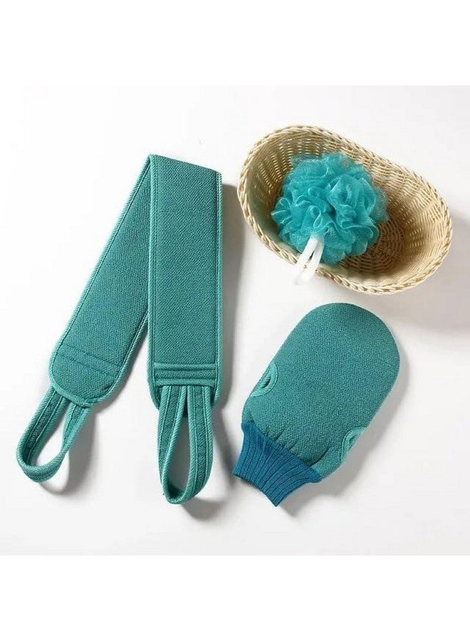 3PCS Unisex Bathing Exfoliating Set Back Scrubber, Sponge Loofah & Glove Double Side Scrubbing Strap Dead Skin Remove Body Scrubs for Skin Deep Cleaning - Image 1