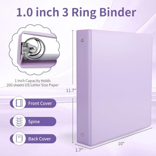 SUQJOY 1" 3-Ring Binder, 1-inch Pastel Color Binders with 2 Inside Pockets, Clear View Cover Binder Holds 8.5'' x 11''Paper, Round Ring Binders for Office/Home/School, 6 Pack (Assorted 6 Colors) - Image 2