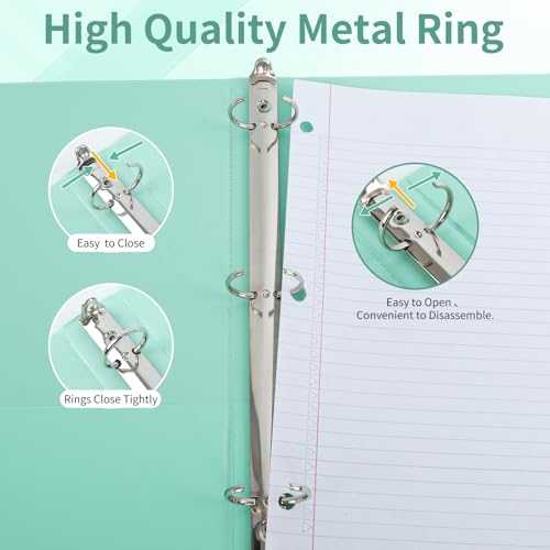 SUQJOY 1" 3-Ring Binder, 1-inch Pastel Color Binders with 2 Inside Pockets, Clear View Cover Binder Holds 8.5'' x 11''Paper, Round Ring Binders for Office/Home/School, 6 Pack (Assorted 6 Colors) - Image 5