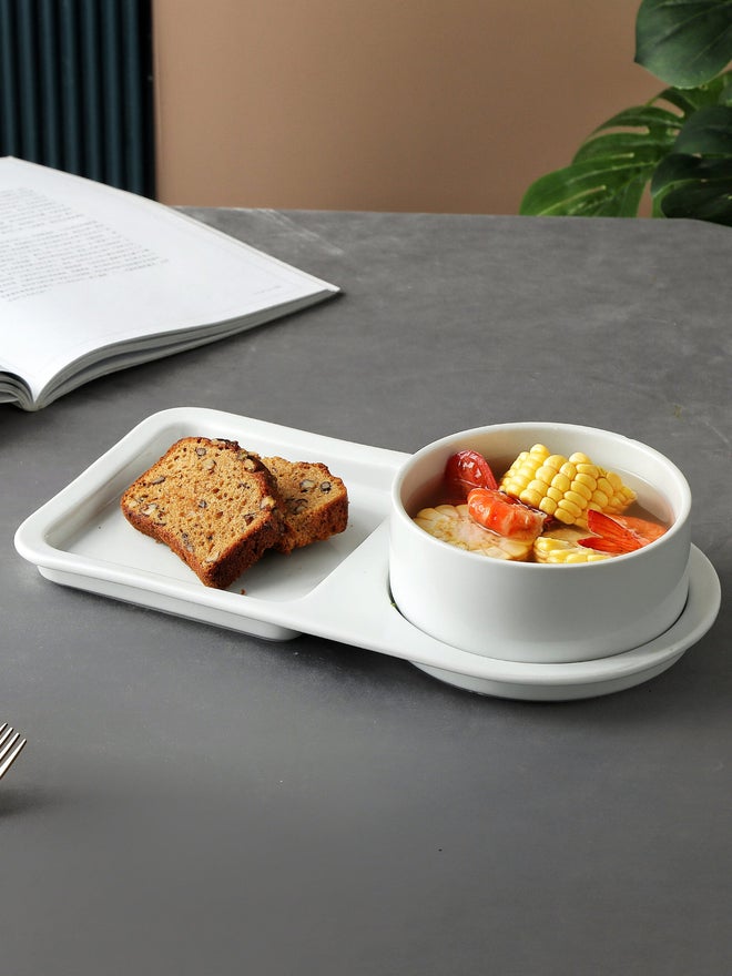 Shallow Porcelain Serving Plate with Bowl - Image 5