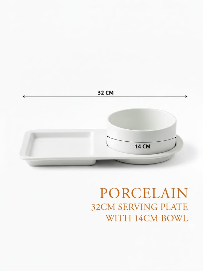 Shallow Porcelain Serving Plate with Bowl - Image 4