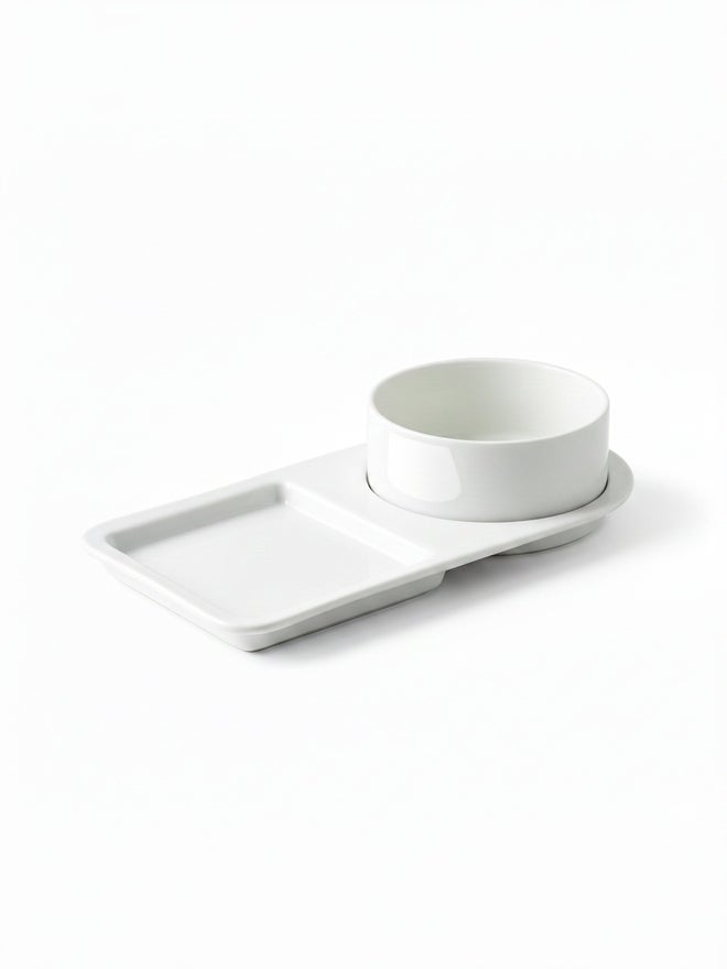Shallow Porcelain Serving Plate with Bowl - Image 1
