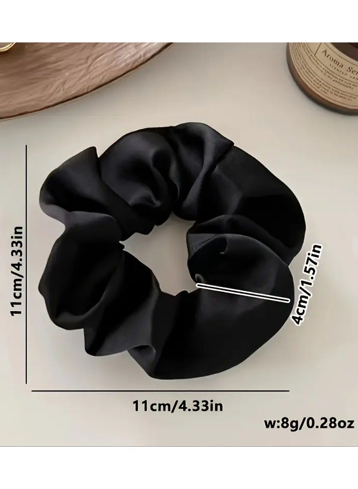 Ucanbe 5pcs Elegant Satin Hair Scrunchies for Girls - Solid Color Knit Style Hair Ties, Soft and Silky Smooth Fabric, Perfect for Parties and Festivals, Cream White, Black, Taupe, Beige, Brown, Hair Accessories for Girls  - Image 2