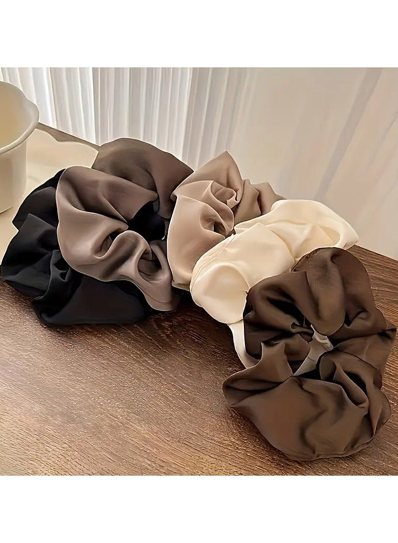 Ucanbe 5pcs Elegant Satin Hair Scrunchies for Girls - Solid Color Knit Style Hair Ties, Soft and Silky Smooth Fabric, Perfect for Parties and Festivals, Cream White, Black, Taupe, Beige, Brown, Hair Accessories for Girls  - Image 3